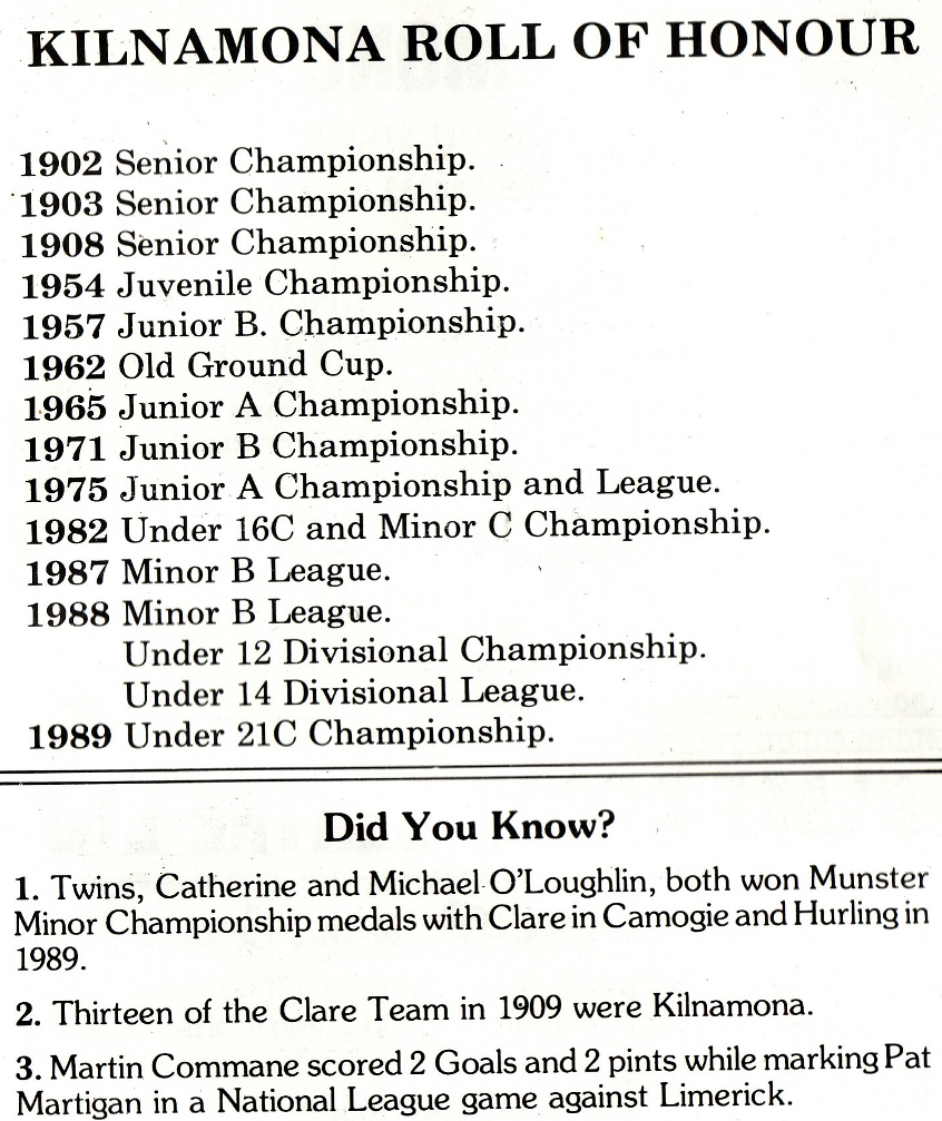 The Roll of Honour in 1989